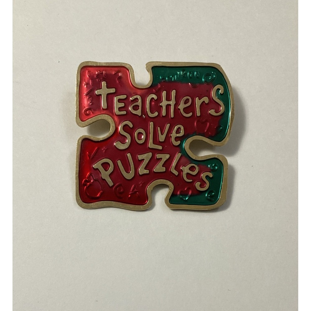 Teachers Solve Puzzles Pin Red Green Enamel Puzzle Piece Brooch Lapel Tie Tac
